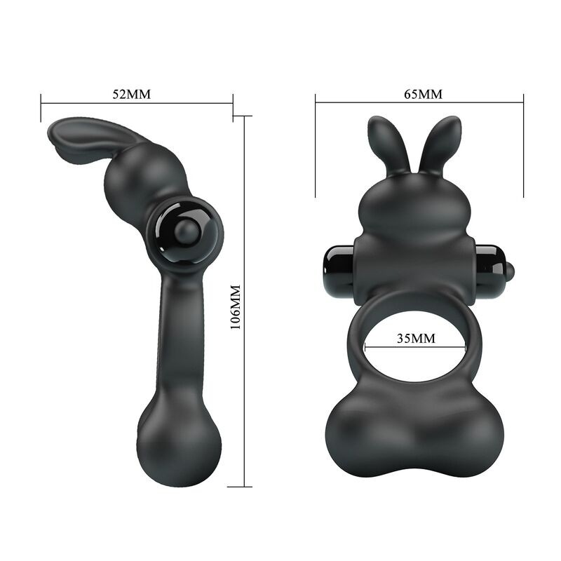 PRETTY LOVE ANILLO VIBRADOR PARA PENE CON ESTIMULADOR DE CONEJITO 10 FUNCIONES NEGRO