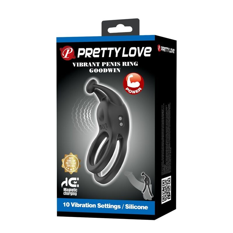 PRETTY LOVE GOODWIN ANILLO VIBRADOR DOBLE PARA PENE RECARGABLE NEGRO