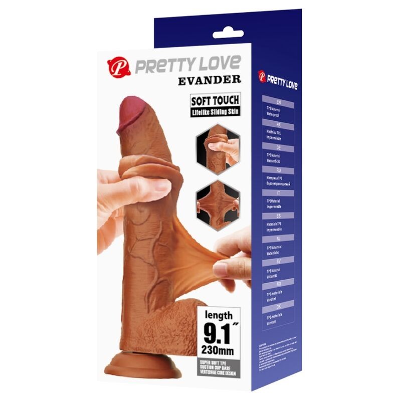 PRETTY LOVE EVANDER DILDO REALiSTICO FLEXIBLE CON VENTOSA 23 CM Ø 49 CM