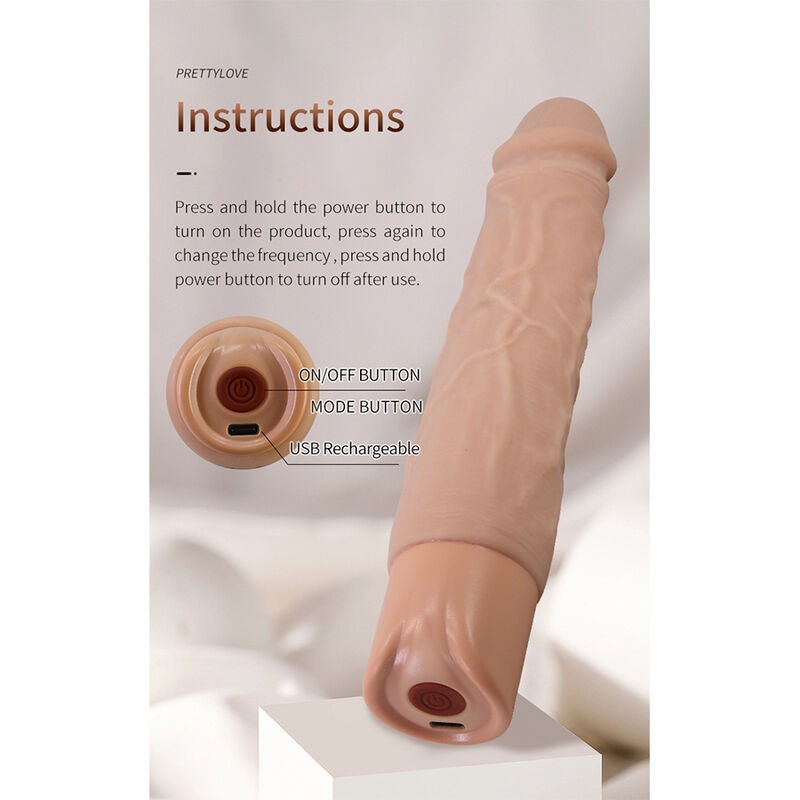 PRETTY LOVE KESSLER DILDO VIBRADOR REALISTA 10 MODOS DE VIBRACIoN Y 10 DE EMPUJE 22 CM NATURAL