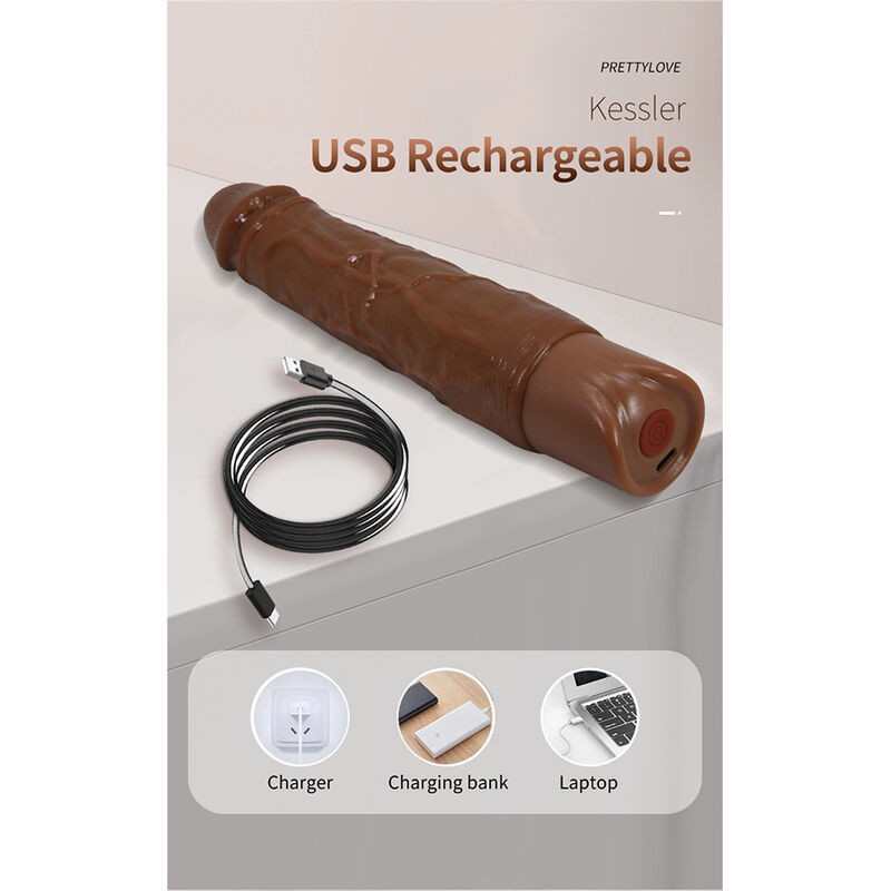 PRETTY LOVE KESSLER DILDO VIBRADOR REALISTA 10 MODOS DE VIBRACIoN Y 10 DE EMPUJE 22 CM MARRoN