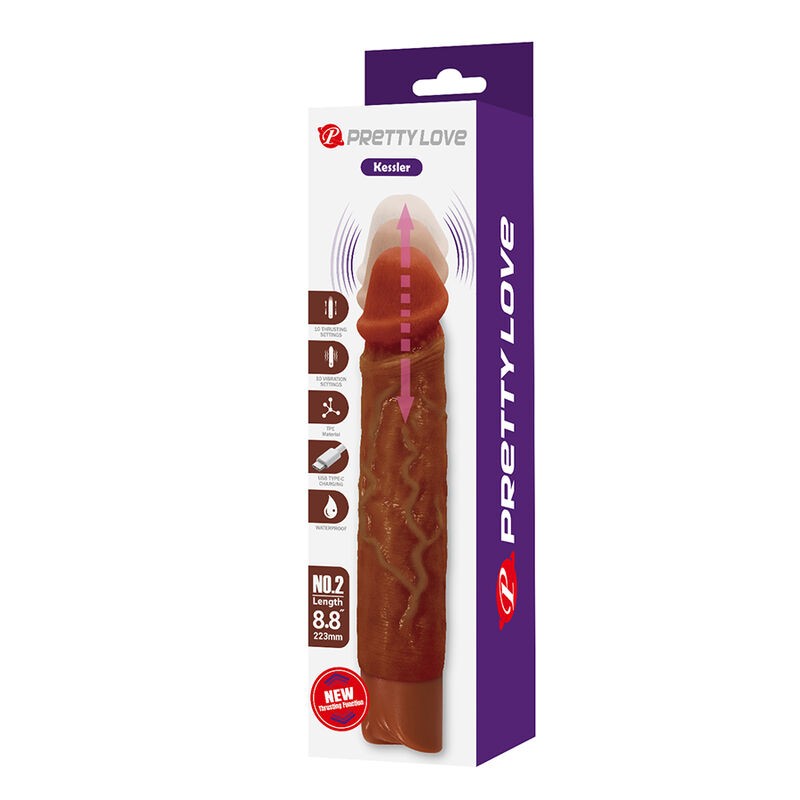 PRETTY LOVE KESSLER DILDO VIBRADOR REALISTA 10 MODOS DE VIBRACIoN Y 10 DE EMPUJE 22 CM MARRoN
