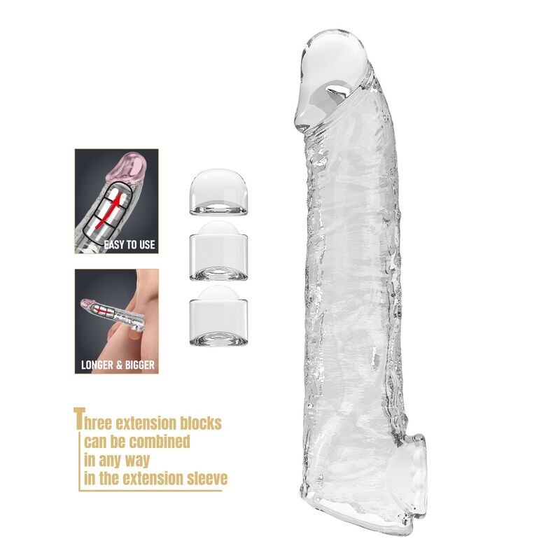 PRETTY LOVE FUNDA EXTENSORA PARA PENE AJUSTABLE 26 CM Ø 4 CM COLOR TRANSPARENTE
