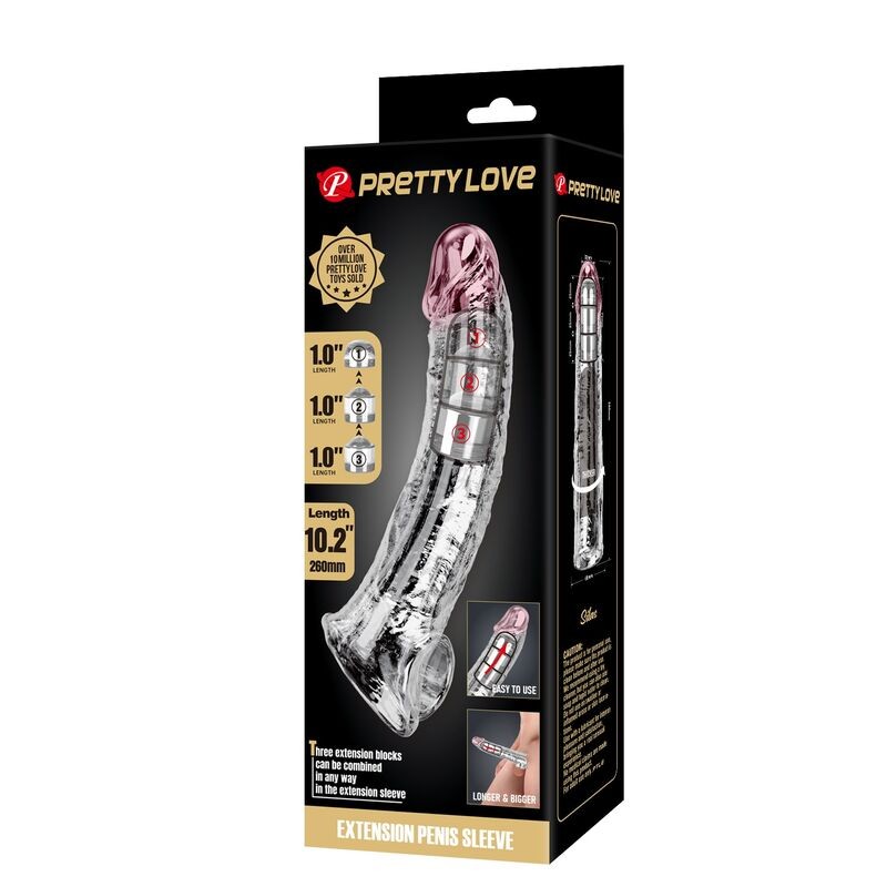 PRETTY LOVE FUNDA EXTENSORA PARA PENE AJUSTABLE 26 CM Ø 4 CM COLOR TRANSPARENTE