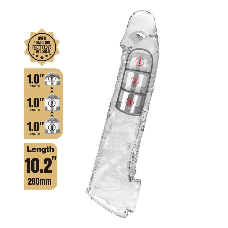 PRETTY LOVE FUNDA EXTENSORA PARA PENE AJUSTABLE 26 CM Ø 4 CM COLOR TRANSPARENTE