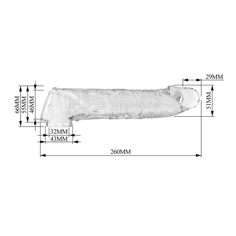 PRETTY LOVE FUNDA EXTENSORA PARA PENE AJUSTABLE 26 CM Ø 4 CM COLOR TRANSPARENTE