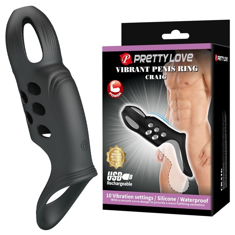 PRETTY LOVE CRAIG ANILLO PARA PENE VIBRADOR RECARGABLE NEGRO