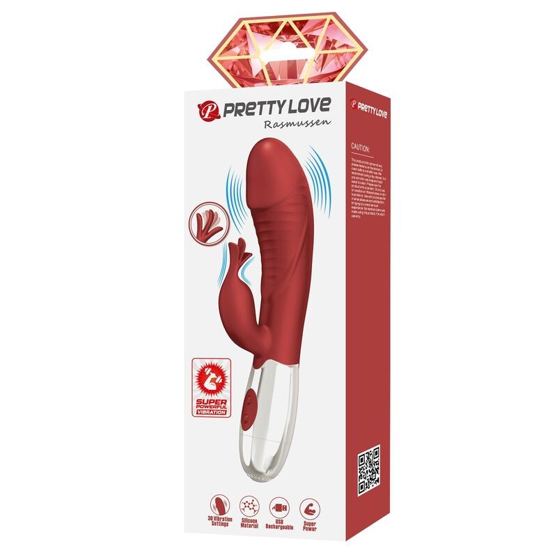 PRETTY LOVE VIBRADOR RABBIT ROSEWOOD 30 FUNCIONES RECARGABLE USB ROJO