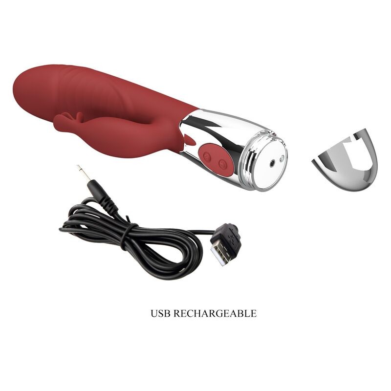 PRETTY LOVE VIBRADOR RABBIT ROSEWOOD 30 FUNCIONES RECARGABLE USB ROJO