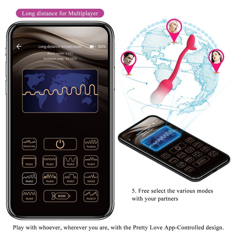 PRETTY LOVE HUEVO VIBRADOR PULSEN CONTROL APP 12 FUNCIONES RECARGABLE USB ROSA
