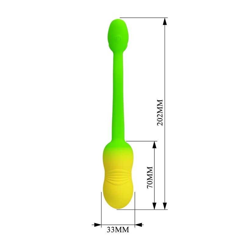 PRETTY LOVE HUEVO VIBRADOR PULSEN CONTROL APP 12 FUNCIONES RECARGABLE USB VERDE AMARILLO