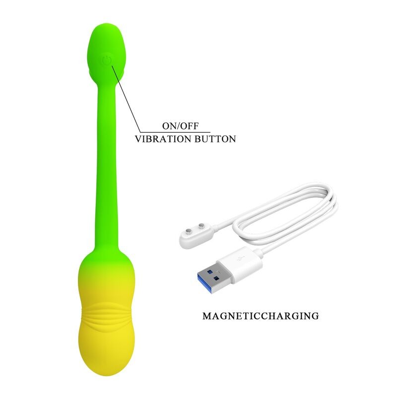 PRETTY LOVE HUEVO VIBRADOR PULSEN CONTROL APP 12 FUNCIONES RECARGABLE USB VERDE AMARILLO