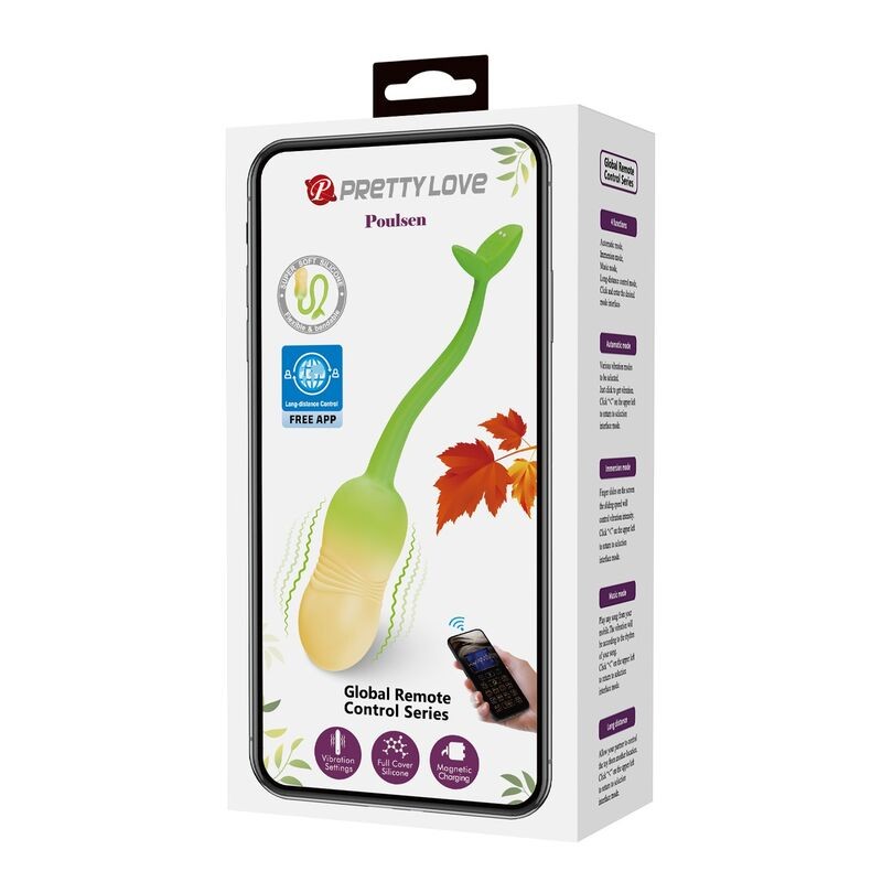 PRETTY LOVE HUEVO VIBRADOR PULSEN CONTROL APP 12 FUNCIONES RECARGABLE USB VERDE AMARILLO