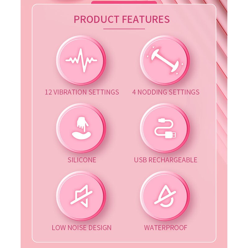 PRETTY LOVE DUDEN VIBRADOR DE SILICONA RECARGABLE 12 MODOS DE VIBRACIoN Y 3 MODOS DE BALANCEO ROSA