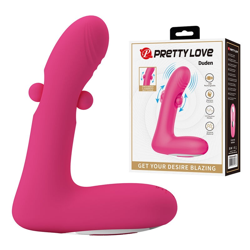 PRETTY LOVE DUDEN VIBRADOR DE SILICONA RECARGABLE 12 MODOS DE VIBRACIoN Y 3 MODOS DE BALANCEO ROSA
