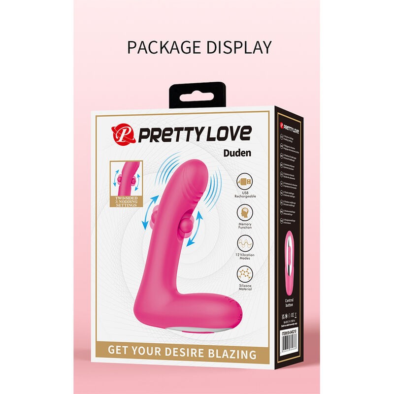 PRETTY LOVE DUDEN VIBRADOR DE SILICONA RECARGABLE 12 MODOS DE VIBRACIoN Y 3 MODOS DE BALANCEO ROSA