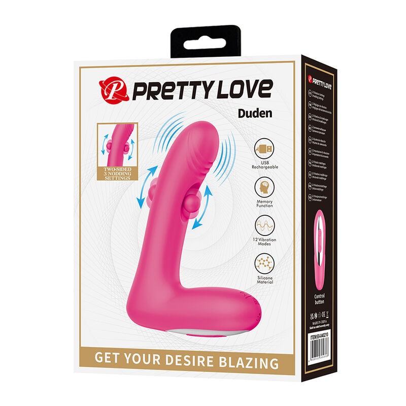 PRETTY LOVE DUDEN VIBRADOR DE SILICONA RECARGABLE 12 MODOS DE VIBRACIoN Y 3 MODOS DE BALANCEO ROSA