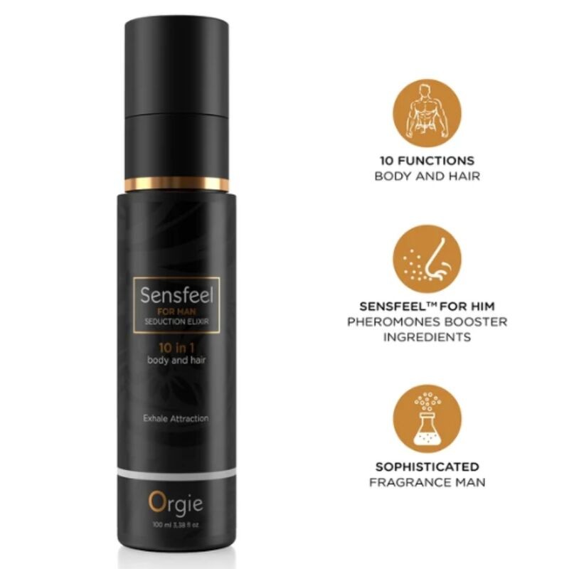 ORGIE SENSFEEL ELIXIR DE SEDUCCIoN PARA HOMBRE 10 EN 1 CUERPO Y CABELLO 100 ML