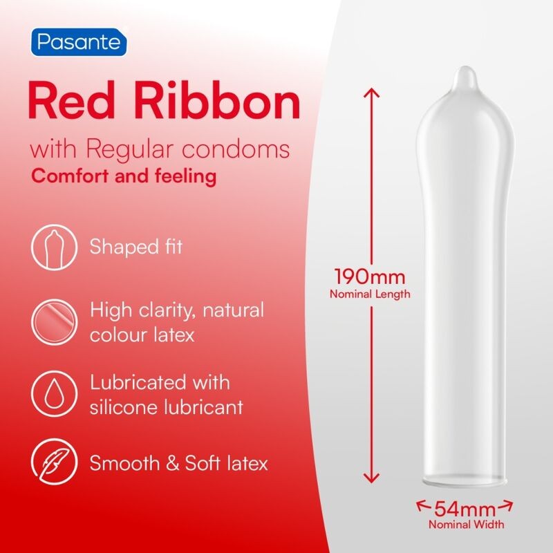 PASANTE RED RIBBON PRESERVATIVOS NATURELLE DE AJUSTE ANAToMICO 54 MM 144 UNIDADES
