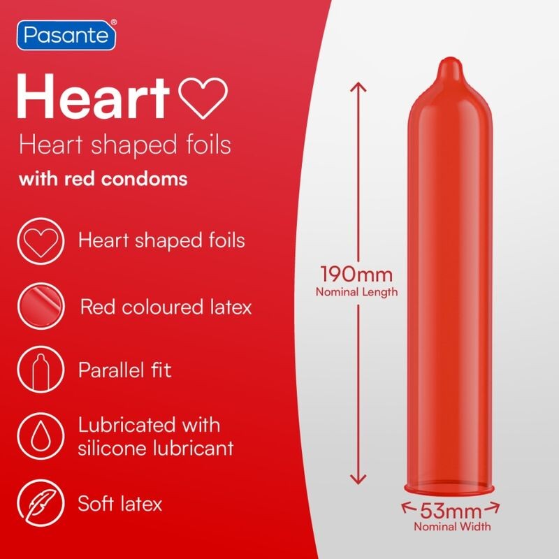 PASANTE PRESERVATIVO ROJO FORMA CORAZON BOLSA 144 UNIDADES