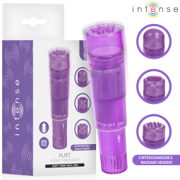 INTENSE KURT MINI MASAJEADOR CON 4 CABEZALES INTERCAMBIABLES LILA