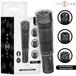 INTENSE KURT MINI MASAJEADOR CON 4 CABEZALES INTERCAMBIABLES NEGRO