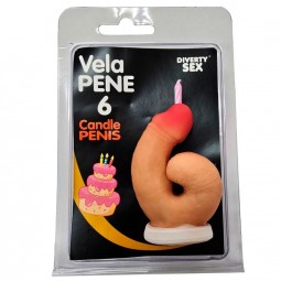 DIABLO PICANTE VELA PENE EN FORMA DE NuMERO 6 COLOR CARNE