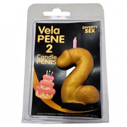 DIABLO PICANTE VELA PENE EN FORMA DE NuMERO 2 COLOR DORADO