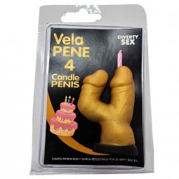 DIABLO PICANTE VELA PENE EN FORMA DE NuMERO 4 COLOR DORADO