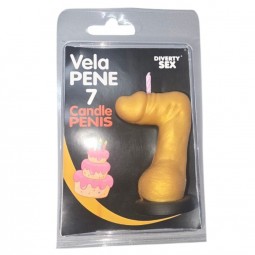 DIABLO PICANTE VELA PENE EN FORMA DE NuMERO 7 COLOR DORADO