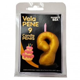 DIABLO PICANTE VELA PENE EN FORMA DE NuMERO 9 COLOR DORADO