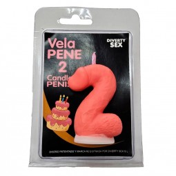 DIABLO PICANTE VELA PENE EN FORMA DE NuMERO 2 COLOR ROSA