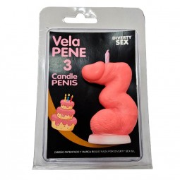 DIABLO PICANTE VELA PENE EN FORMA DE NuMERO 3 COLOR ROSA