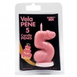 DIABLO PICANTE VELA PENE EN FORMA DE NuMERO 5 COLOR ROSA