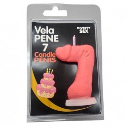 DIABLO PICANTE VELA PENE EN FORMA DE NuMERO 7 COLOR ROSA