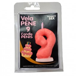 DIABLO PICANTE VELA PENE EN FORMA DE NuMERO 9 COLOR ROSA