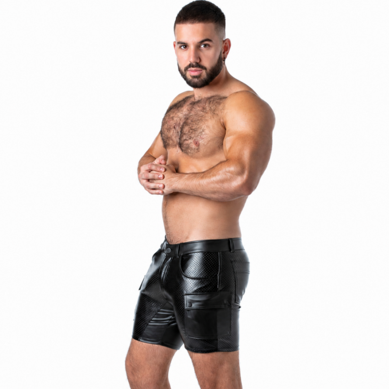 LOCKER GEAR PUNCH HOLE LEATHERETTE PANTALoN CORTO CARGO NEGRO S