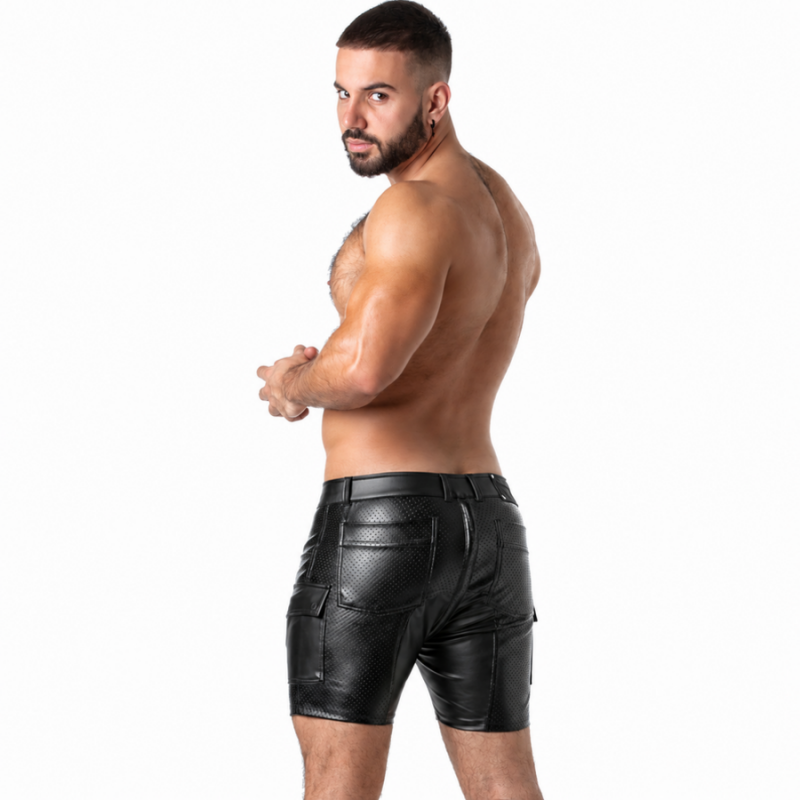 LOCKER GEAR PUNCH HOLE LEATHERETTE PANTALoN CORTO CARGO NEGRO S
