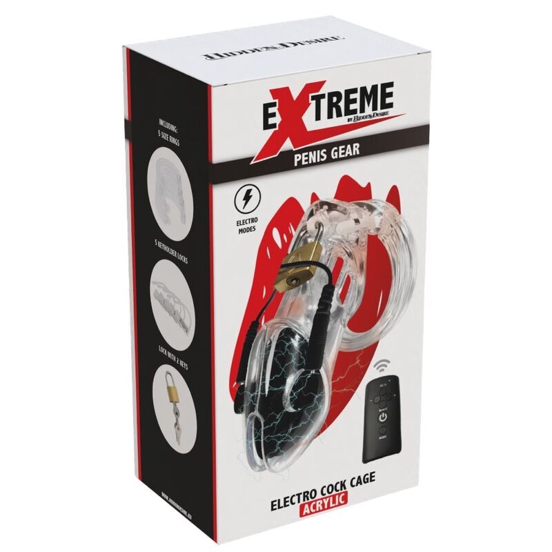 HIDDEN DESIRE EXTREME PENIS GEAR JAULA DE CASTIDAD CON ELECTROESTIMULACIoN Y CONTROL REMOTO TRANSPARENTE